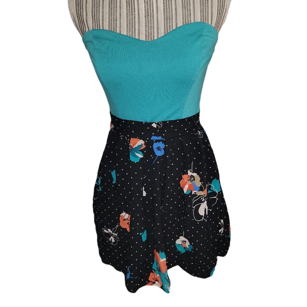 EUC Strapless teal and floral dress